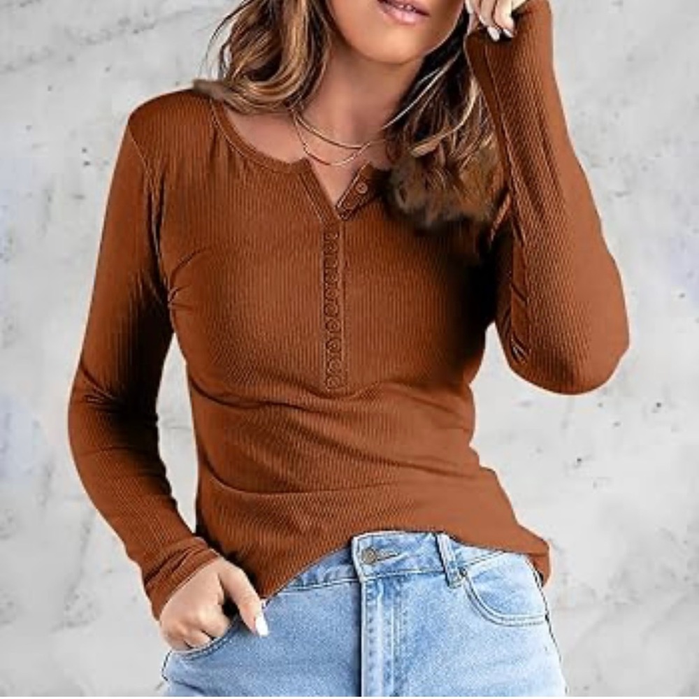 Old Navy Brown Ribbed Long Sleeve Blouse